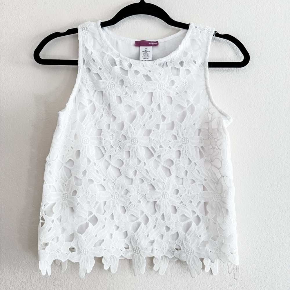 Aqua Girls Floral Lace Eyelet Sleeveless Top